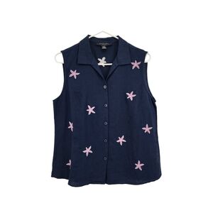 Rafael Sport Women's Linen Blend Button Front Sleeveless Shirt Summer Beach - M